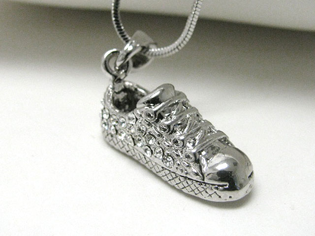 Made in korea whitegold plating crystal stud skateboard shoe pendant necklace