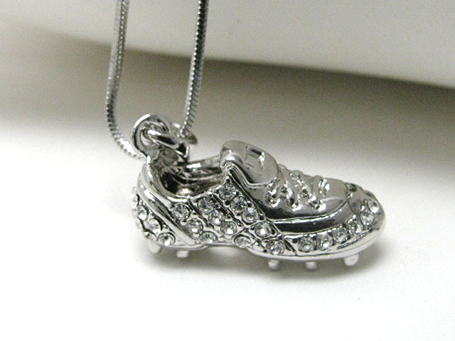 Made in korea whitegold plating crystal stud soccer shoe pendant necklace