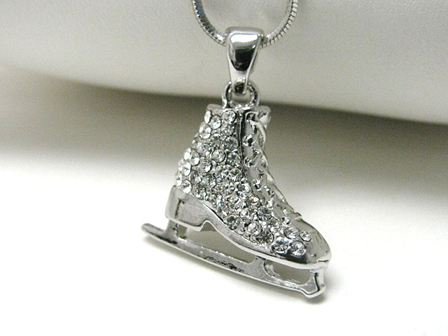 Made in korea whitegold plating crystal stud skating shoe pendant necklace