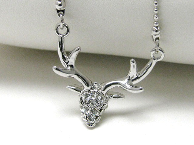 Made in korea whitegold plating crystal stud moose head pendant necklace