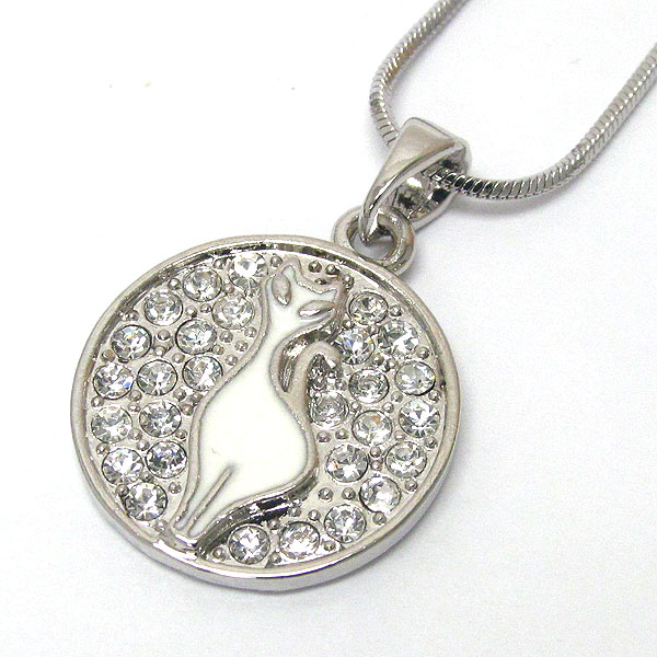 Made in korea whitegold plating crystal and epoxy art cat round necklace