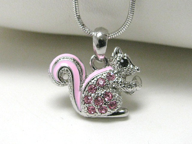 Made in korea whitegold plating crystal and epoxy art squirrel pendant necklace