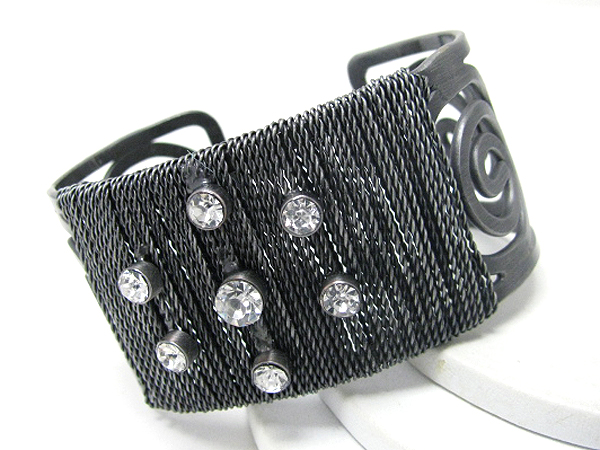 Architectural crystal on chain wrap metal bangle bracelet