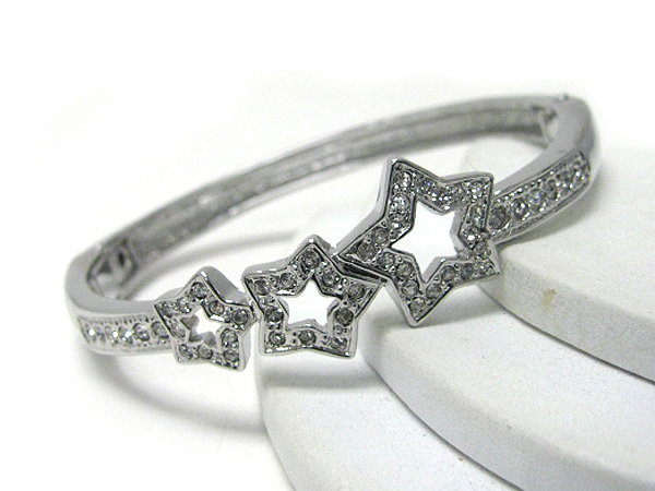 Crystal stud triple star metal bangle bracelet