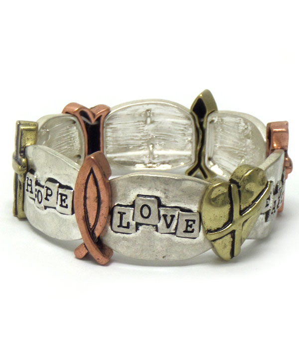 Religious inspiration message stretch bracelet - faith hope love