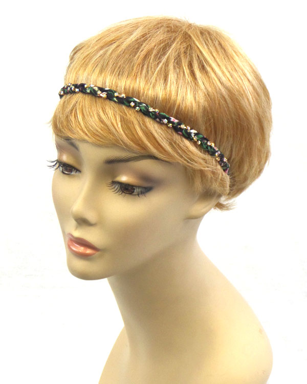 Rhinestone and braided stretch headband