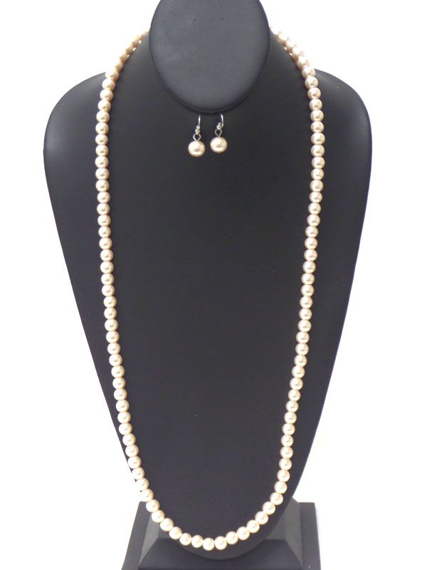 Long pearl necklace earring set