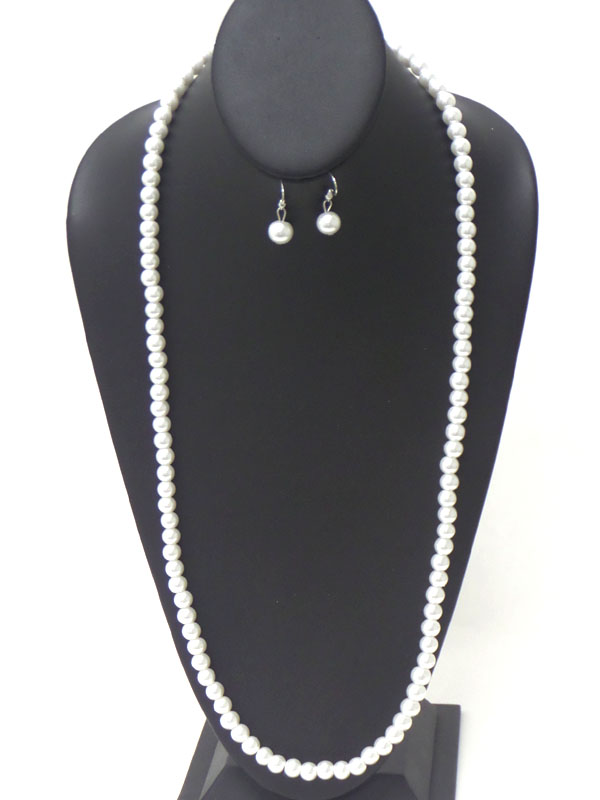 Long pearl necklace earring set