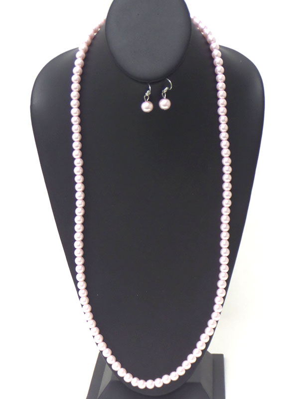 Long pearl necklace earring set