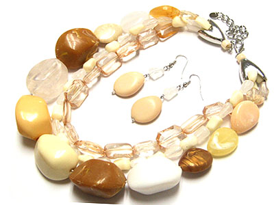 Multi layer large genuine stone cool beads necklaceand earring set