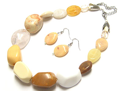 Large genuine stone cool beads necklaceand earring set