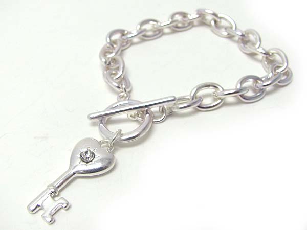 Sole crystal stud key cahrm toggle bracelet