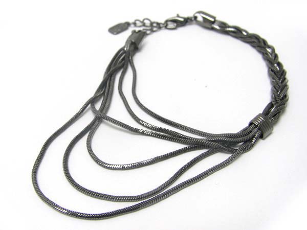 Braided and hanging drop metal chain bracelet