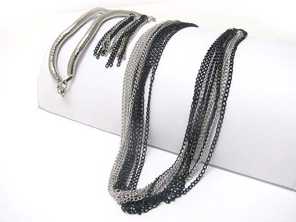 5 mm snake chain back multi long metal chain necklace earring set 