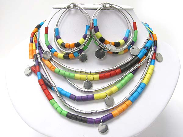 Multi layer acryl tube link necklace earring set