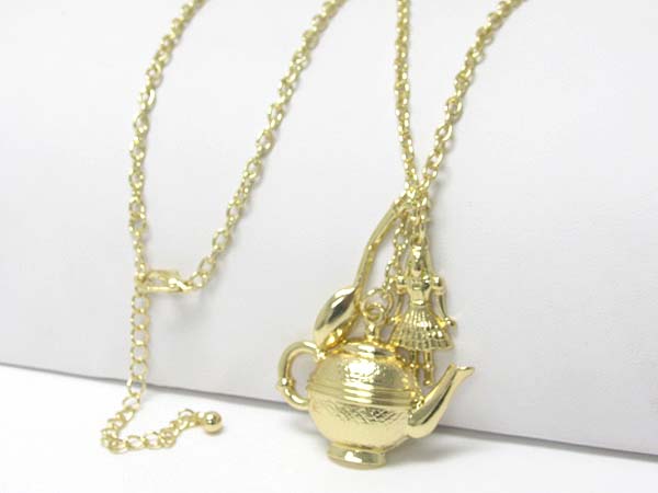 Tea pot and little girl charm long necklace