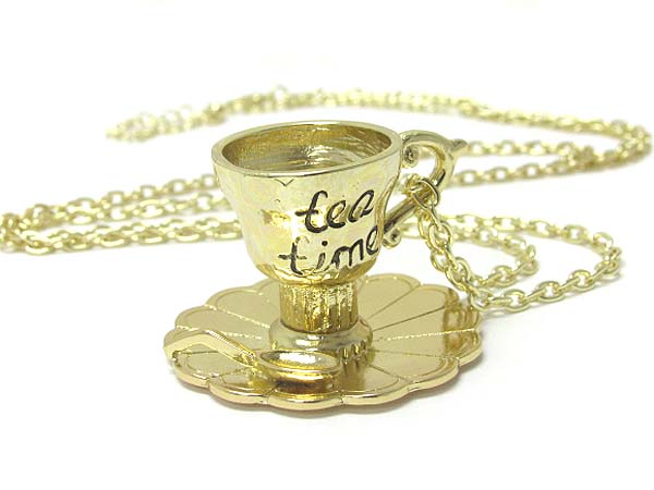 Tea time cup pendant long necklace