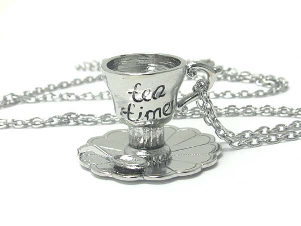 Tea time cup pendant long necklace