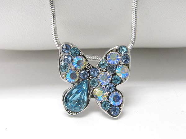 Made in korea whitegold plating crystal bubble butterfly pendant necklace