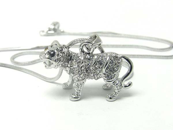 Made in korea whitegold plating crystal tiger pendant necklace