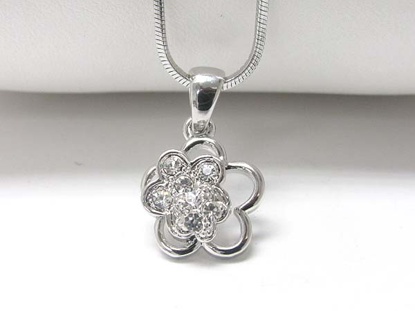 Made in korea whitegold plating crystal stud dual flower pendant necklace