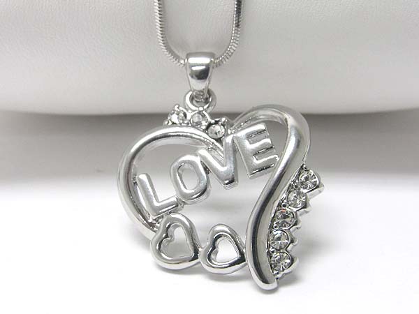 Made in korea whitegold plating crystal stud love heart pendant necklace