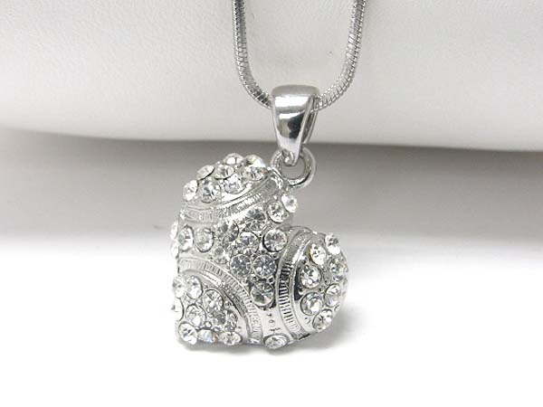 Made in korea whitegold plating crystal stud puffy heart pendant necklace