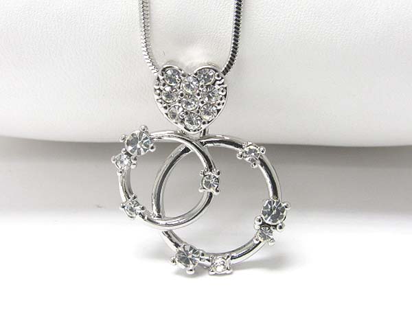 Made in korea whitegold plating crystal stud dual round link necklace