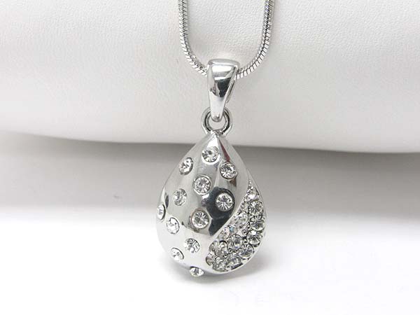 Made in korea whitegold plating crystal stud tear drop pendant necklace