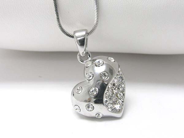 Made in korea whitegold plating crystal stud puffy heart pendant necklace