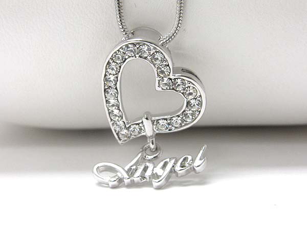 Made in korea whitegold plating crystal stud angel heart pendant necklace