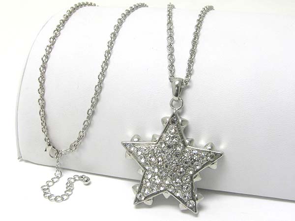 Crystal stud large star pendant long necklace