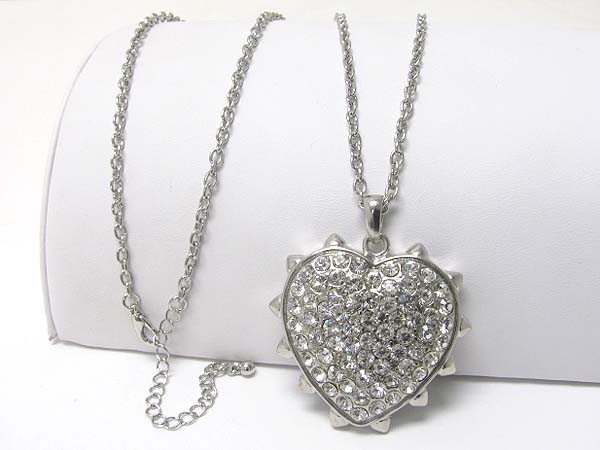 Crystal stud large heart pendant long necklace