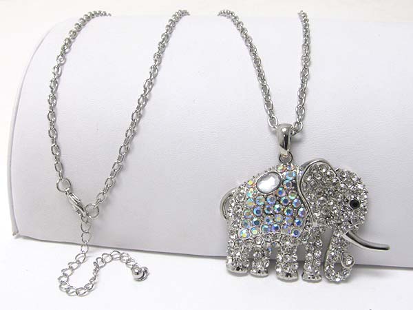 Crystal stud large elephant pendant long necklace