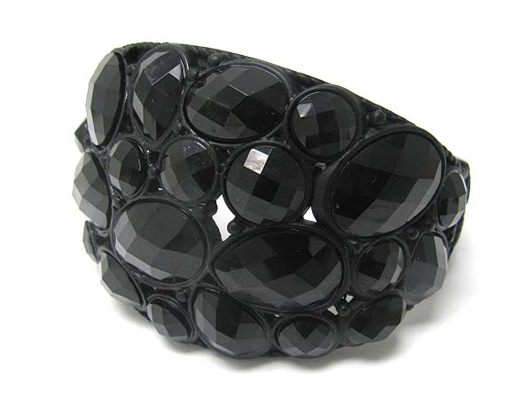 Facet glass stone deco metal cuff bangle