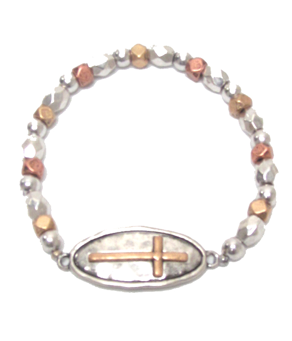 Cross multibeads stretch bracelet 