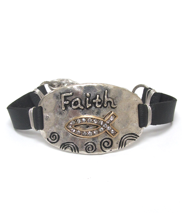 Faith metal leather back bracelet