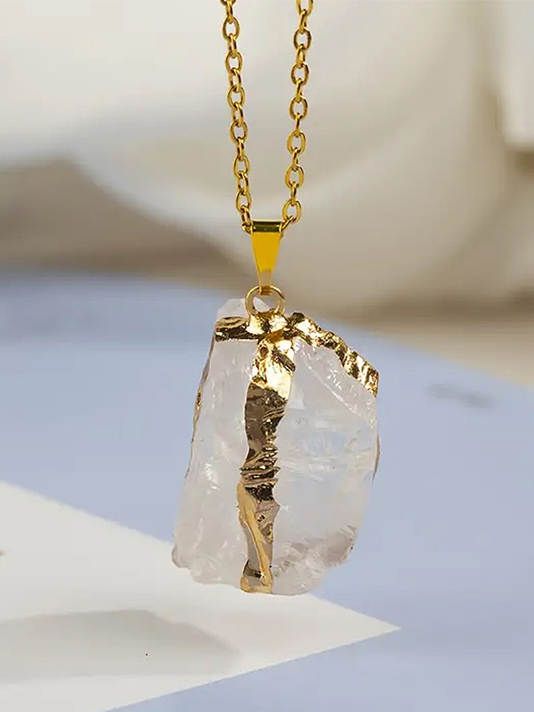 Raw semi precious stone pendant necklace - crystal