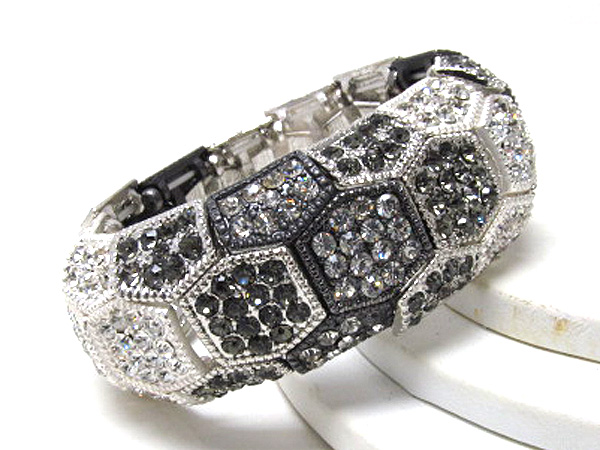 Architectural style crystal and multi metal tone stretch bracelet