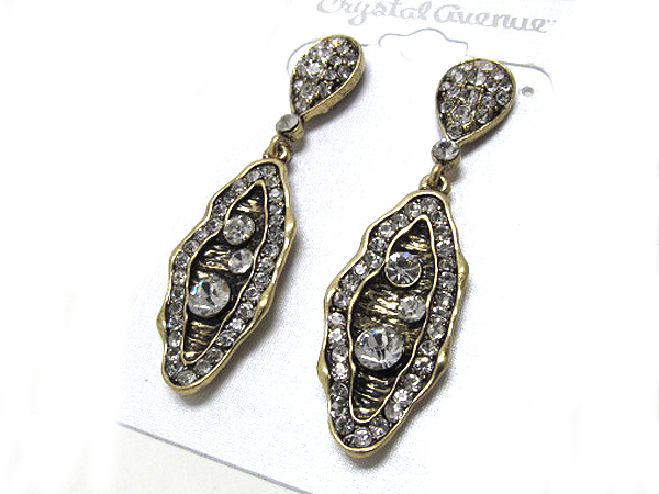 Crystal metal tear drop with dangle crystal hammerd oval drop earring