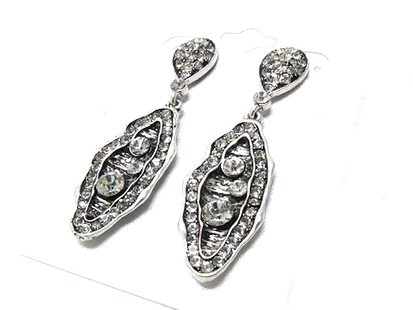 Crystal metal tear drop with dangle crystal hammerd oval drop earring