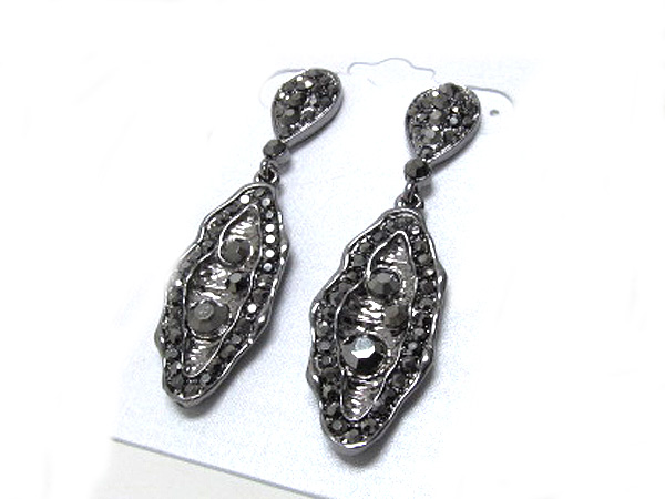 Crystal metal tear drop with dangle crystal hammerd oval drop earring