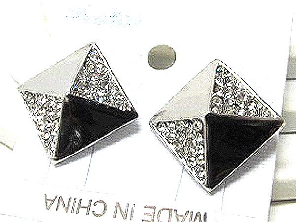 Crystal metal square  patern spike earring 