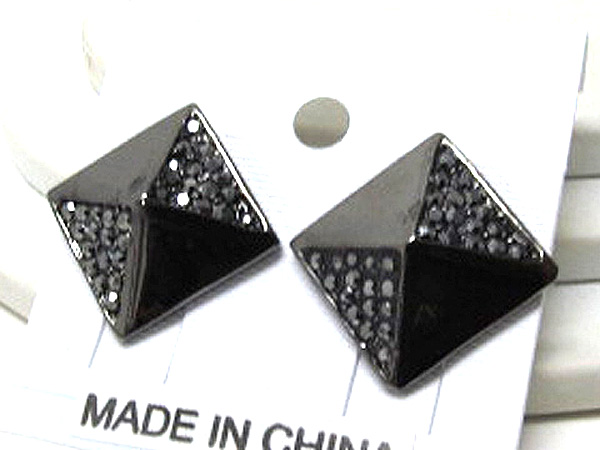 Crystal metal square  patern spike earring 