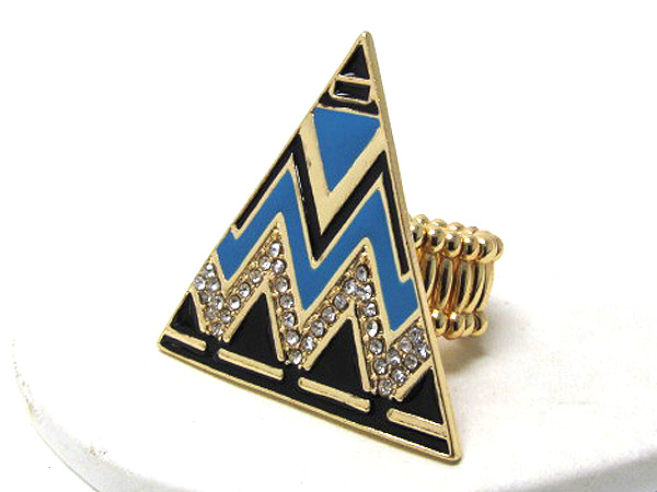 Crystal metal fashion triangle zigzag patern strech ring