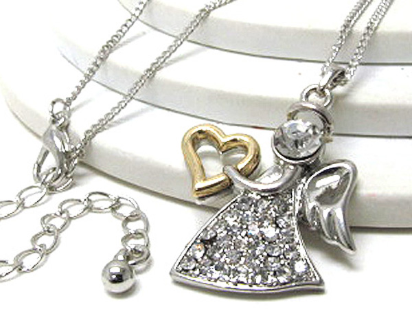 Crystal angel with heart necklace