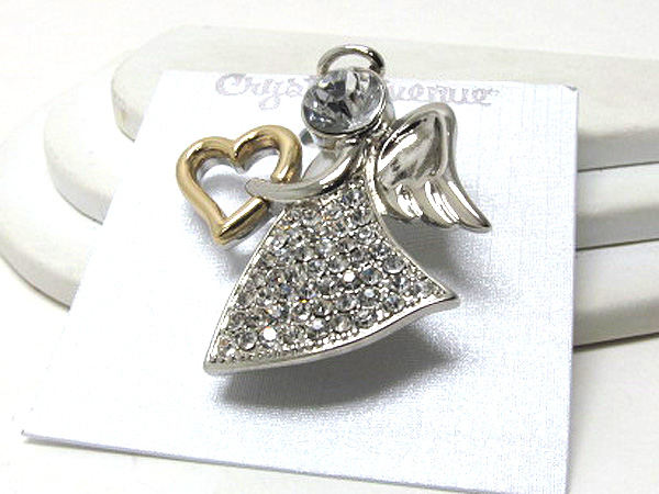 Crystal angel with heart pin or brooch