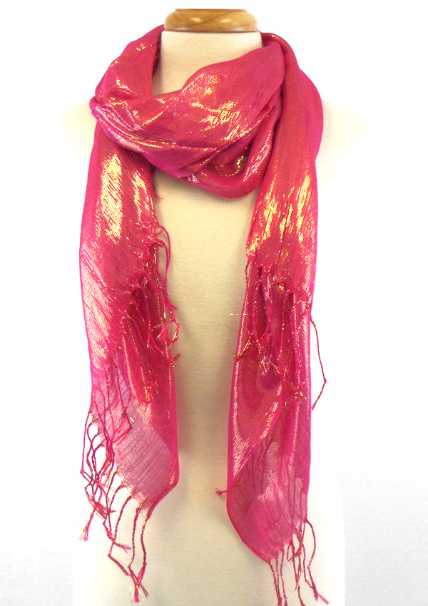 Metallic fabric and tassel scarf