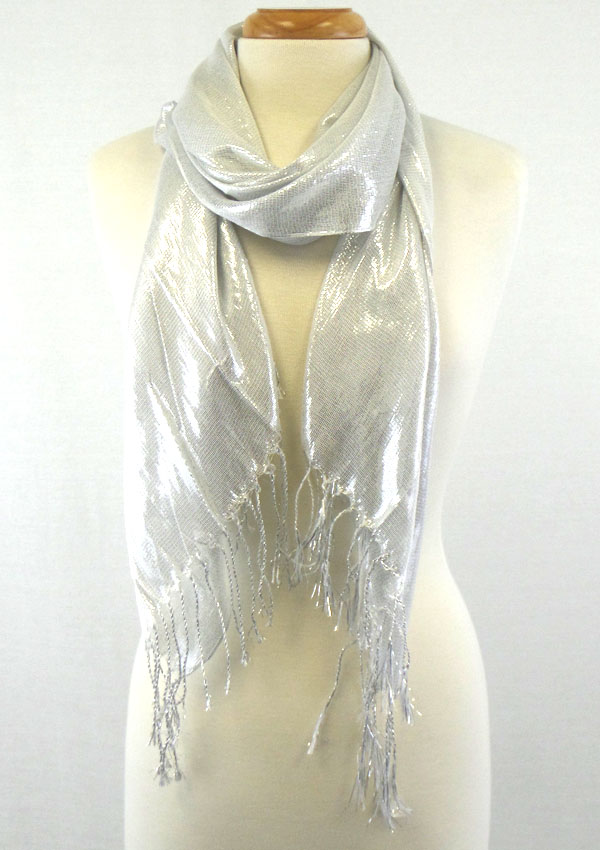 Metallic fabric and tassel scarf