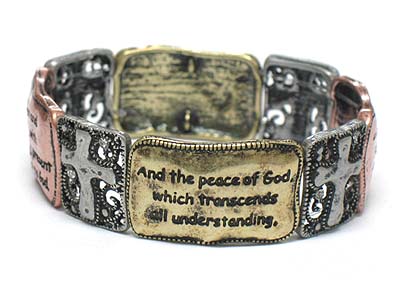 Tri tone casting metal bible message stretch bracelet